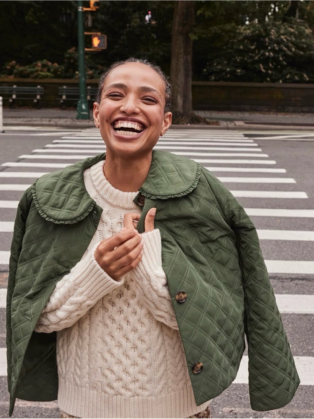 Quilted Olive Green Puffer Jacket with Peter Pan Collar